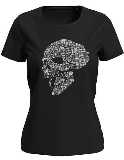 Blingeling® LUX Damen T-Shirt mit Strass Totenkopf seitlich