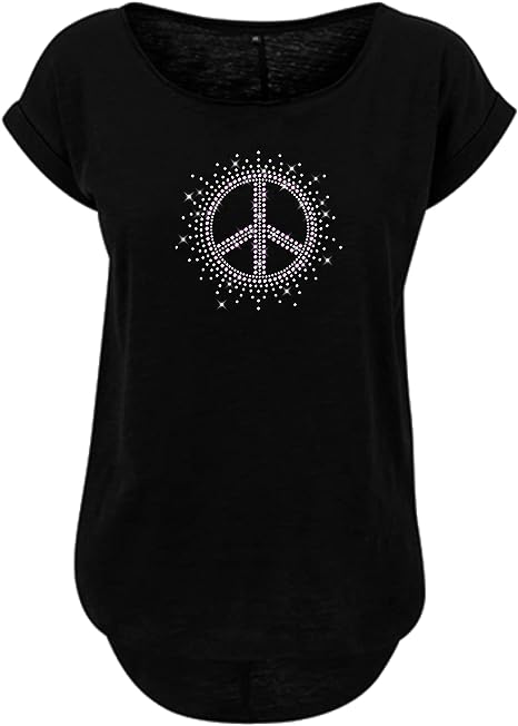 Blingeling® Peace-Zeichen Damen T-Shirt mit Rosa Silber Strass