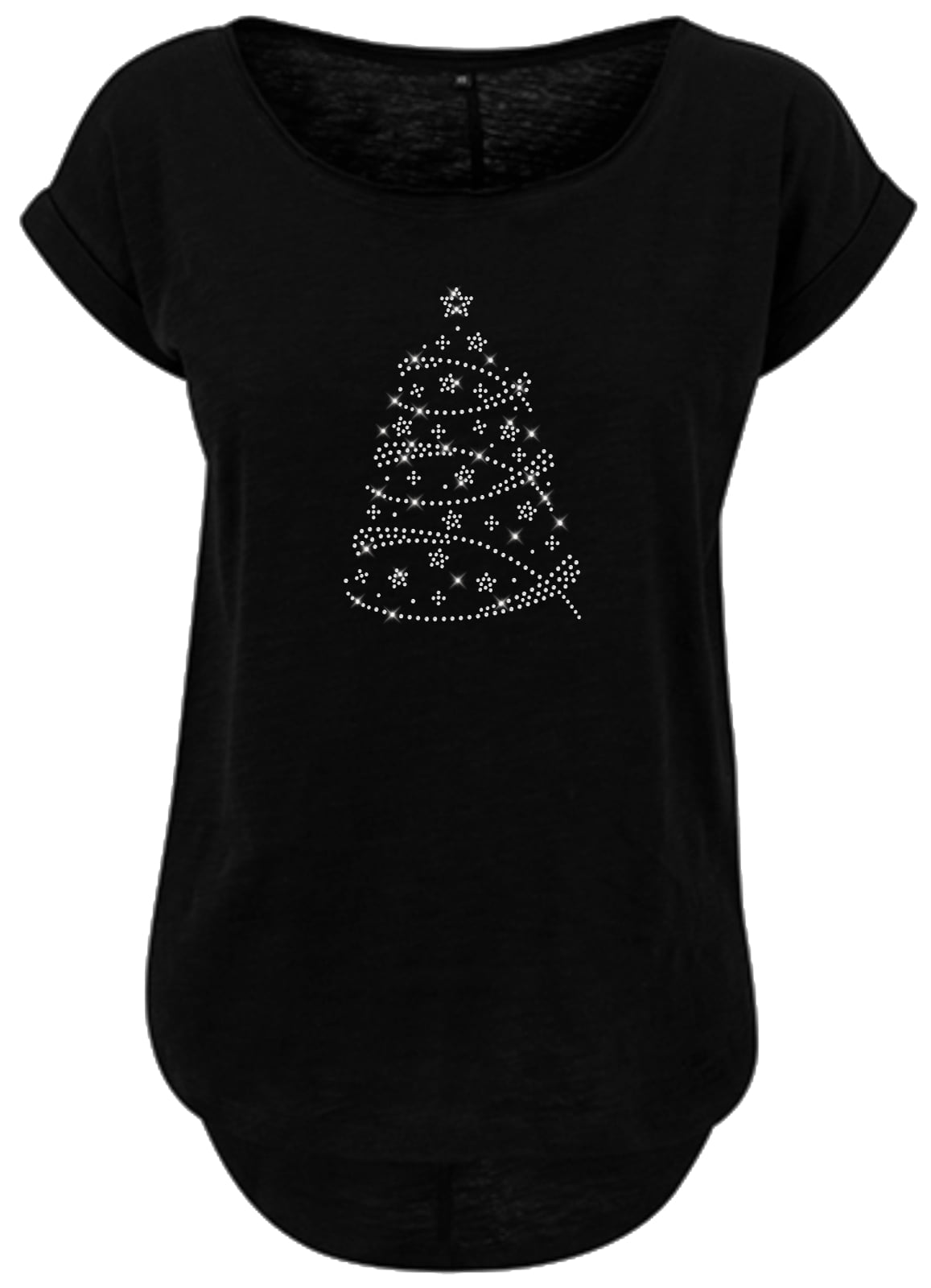 Damen Weihnachtsshirt mit Silber Strass Weihnachtsbaum