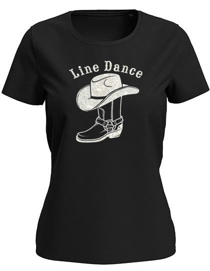 Blingeling® LUX Line Dance Damen T-Shirt mit Silber Glitzer Sporen-Stiefel-Design