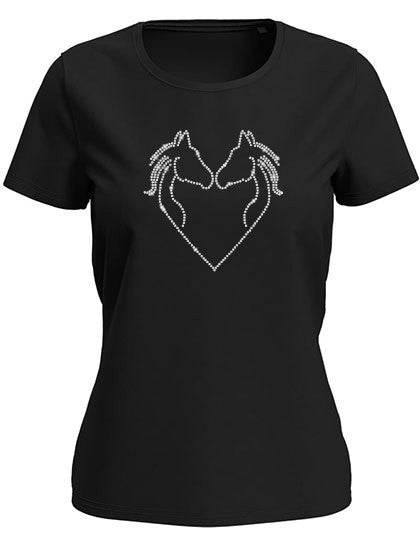 Blingeling® LUX Damen T-Shirt mit Silber Strass Pferde zum Herz - Pferdeliebhaber-Geschenk-Geschenkidee