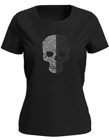 Blingeling® LUX Totenkopf Damen T-Shirt mit Strass Silber Hell und Dunkel