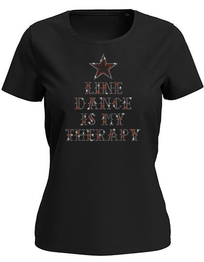 Line Dance is My Therapy Damen T-Shirt mit Strass