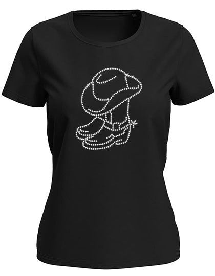 Blingeling® LUX Line Dance Damen T-Shirt mit Strass Sporen-Stiefel-Design