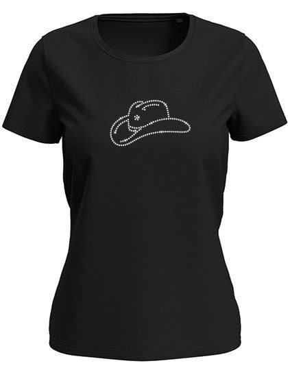Blingeling® LUX Line Dance Damen T-Shirt mit Strass Cowboyhut-Design