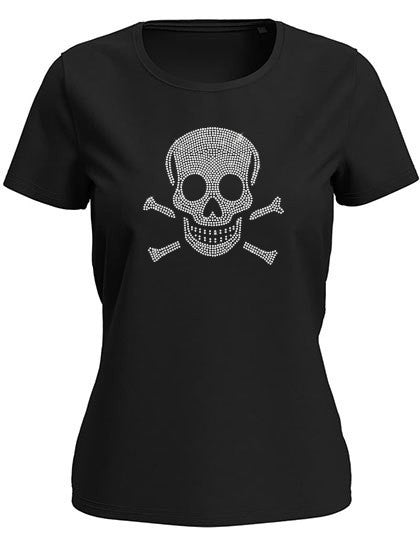 LUX Damen T-Shirt in schwarz mit Strass Piraten-Totenkopf