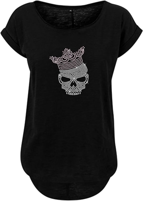Strass Totenkopf mit Rosa Krone Damen T-Shirt
