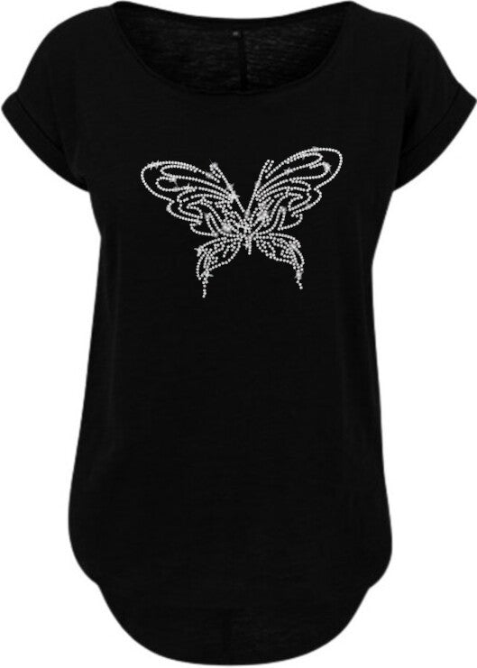 Kristall Butterfly Schmetterling Damen T-Shirt mit Strass