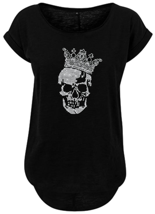 Totenkopf Shirt mit Silber Strass Krone für Damen