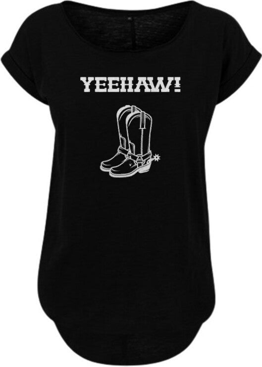 Line Dance Damen T-Shirt mit weißes Yeehaw Cowboystiefel Design