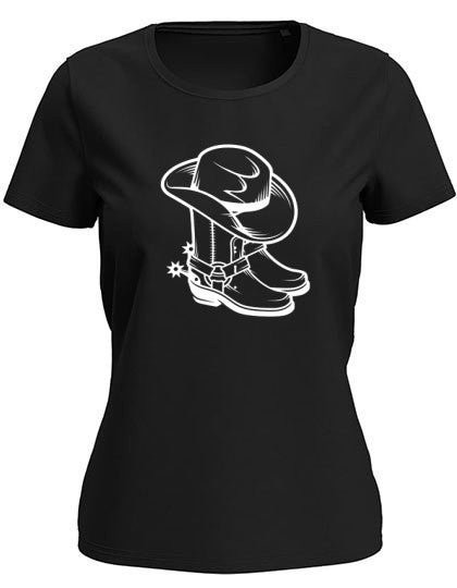 Blingeling® Model-LUX Line Dance Damen T-Shirt mit Glitzer Sporen-Stiefel-Design