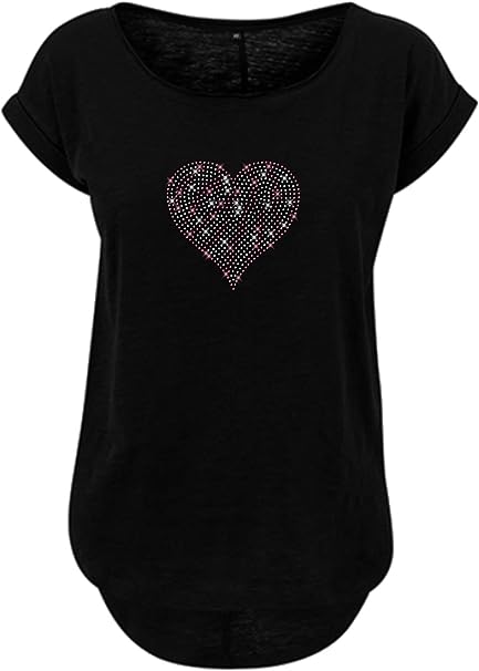 Blingeling® EVI Damen T-Shirt schwarz mit Strass Herz