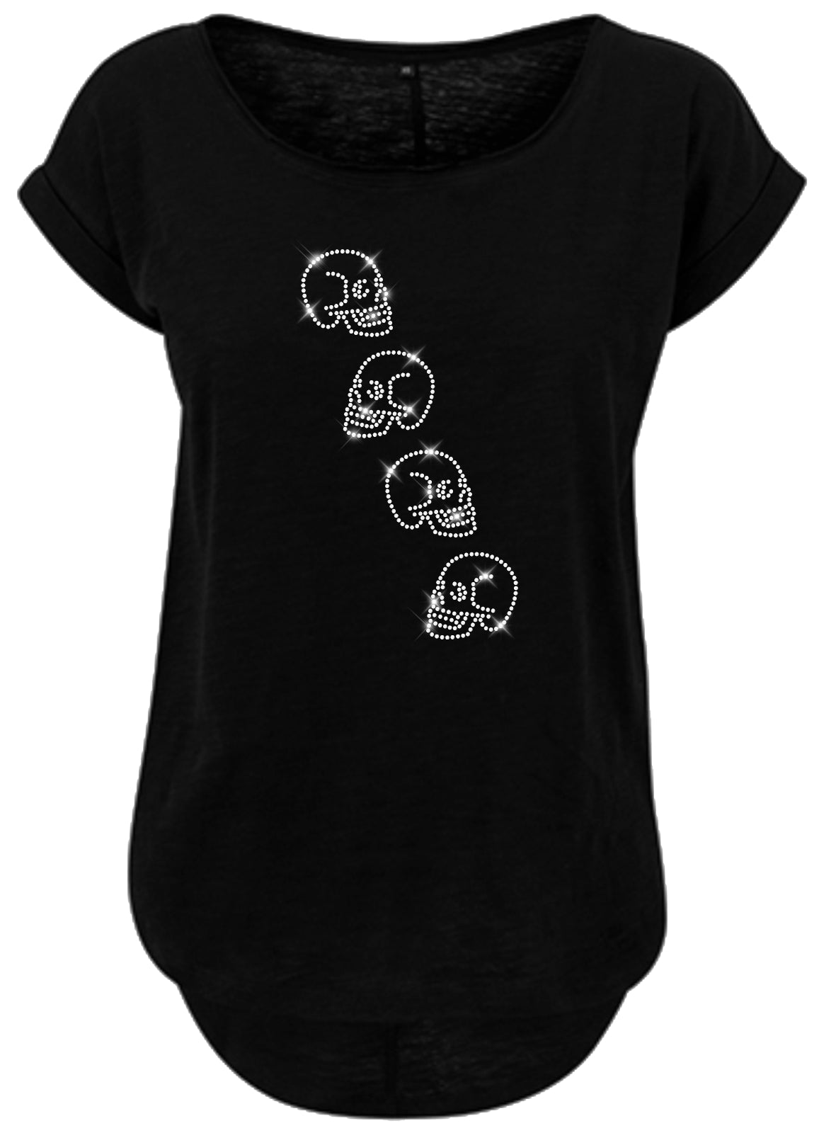 Blingeling®Shirts Damen T-Shirt   vier kleine Totenköpfe in Strass Kristall