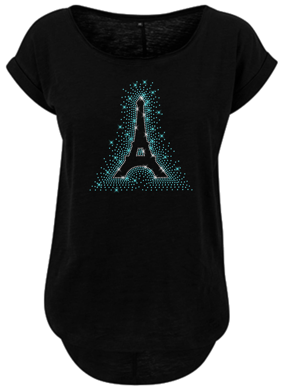 Blingeling®Shirts Damen T-Shirt   Eiffelturm in Strass Hellblau Paris, Frankreich