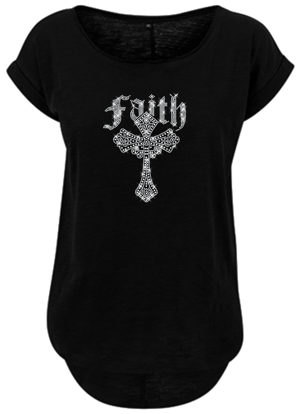 Blingeling®Shirts Damen T-Shirt   Gothic Kreuz Kristall mit Schriftzug Faith