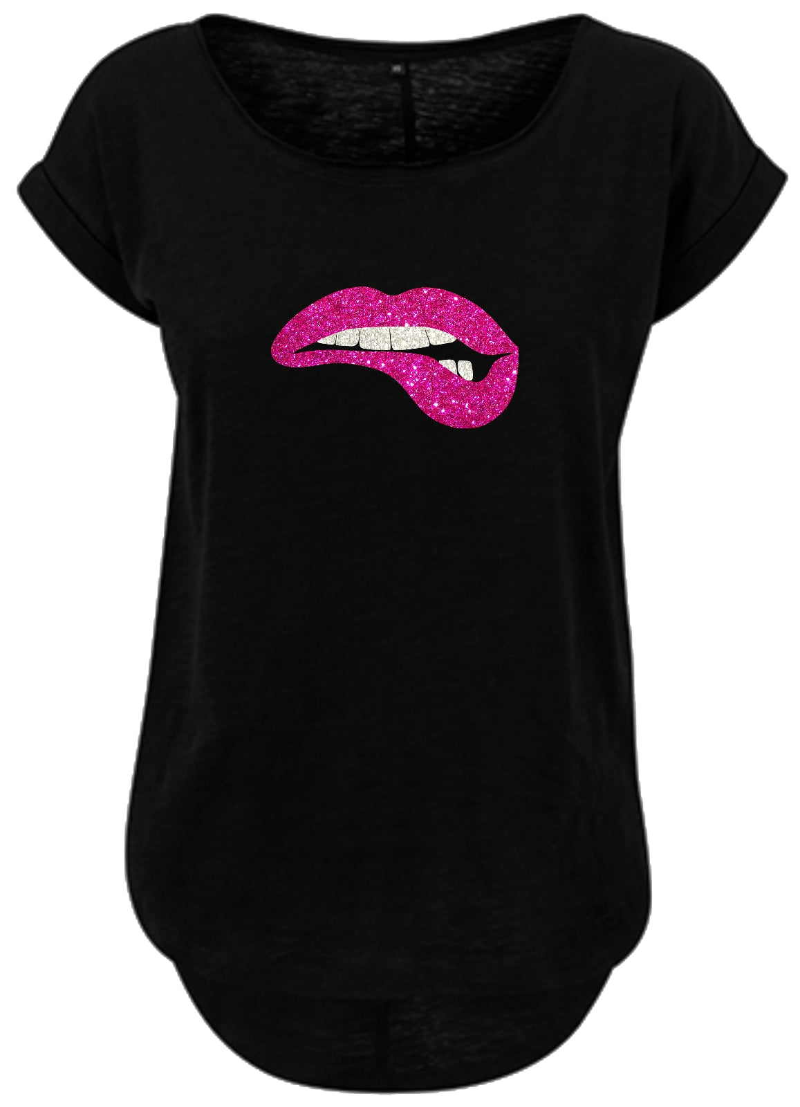 EVI Pink Kiss - Damen T-Shirt mit Pinken Glitzer Lippen