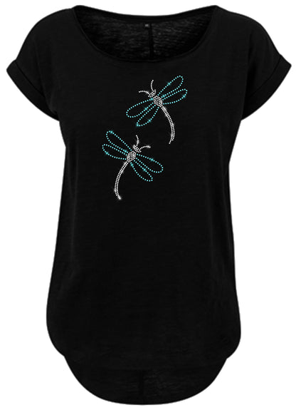 Blingeling®Shirts Damen T-Shirt   mit Zwei Libellen in Strass Kristall und Hellblau