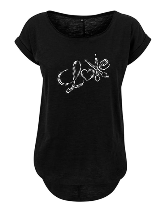 Blingeling®Shirts Damen T-Shirt   mit Love Schriftzug, Schere und Herz Friseurin Stylistin in Strass Kristall