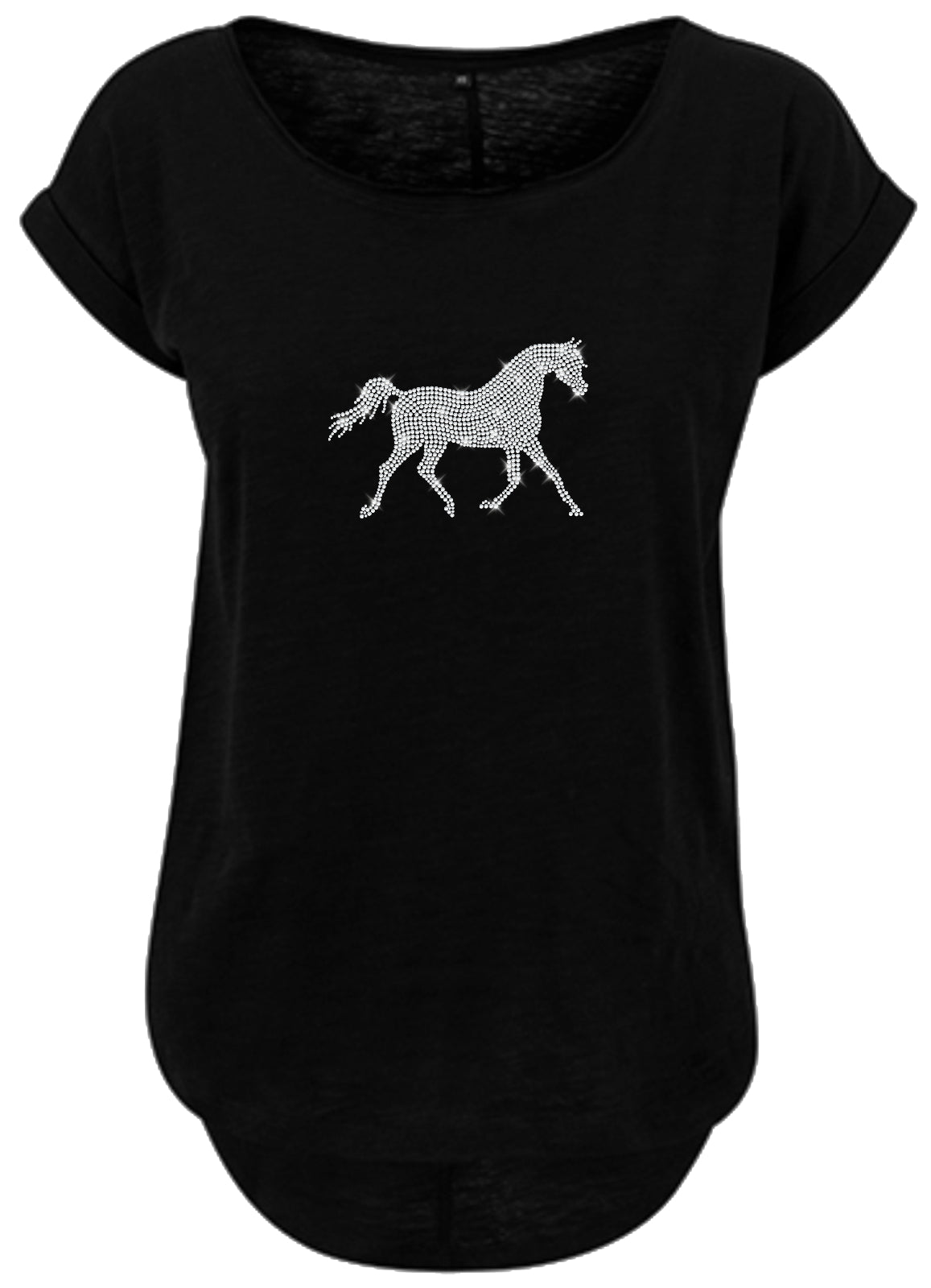 Blingeling®Shirts Damen T-Shirt   mit Pferd in Strass Silber beim Reiten für Reiterin
