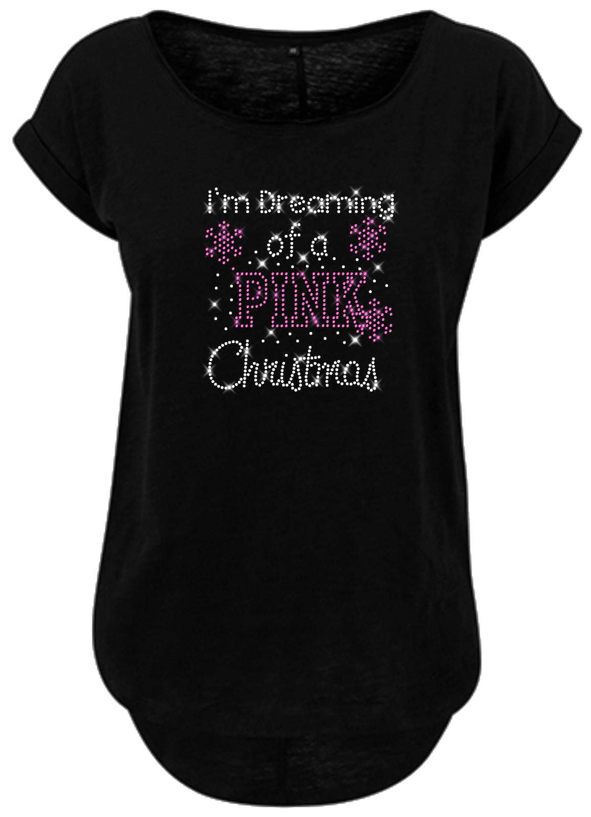 Blingeling®Shirts Damen T-Shirt  Damen T-Shirt  Weihnachten Sprüche I'm Dreaming of a PINK Christmas Strass Kristall und Pink