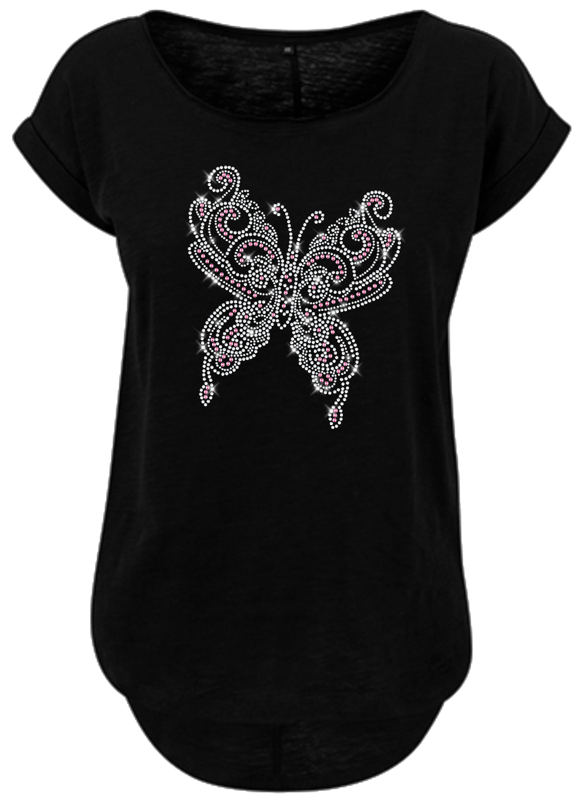 Butterfly, Schmetterling T-Shirt mit rosa, Silber Strass für Damen