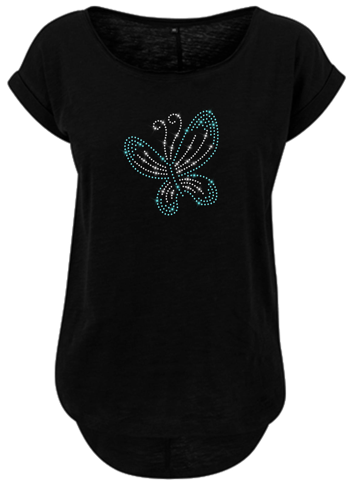 Blingeling®Shirts Damen T-Shirt   mit Schmetterling in Strass Hellblau und Kristall Butterfly