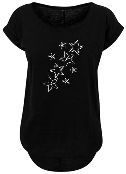 Blingeling®Shirts Damen T-Shirt   mit kleine und große Sterne in Strass Kristall