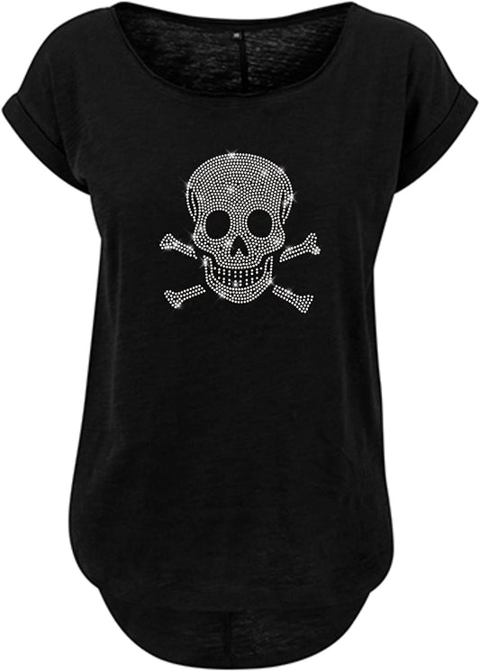 Damen T-Shirt in schwarz mit Piraten Totenkopf Motiv