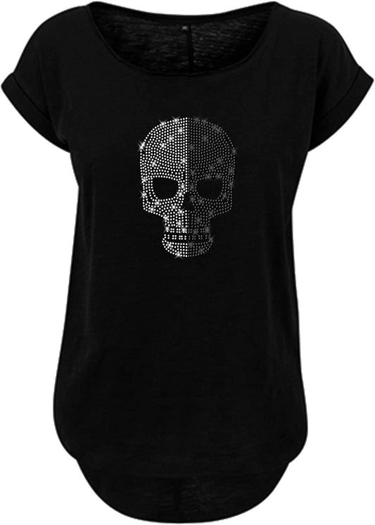 Blingeling®Damen T-Shirt mit Totenkopf Hell & Dunkel Motiv Strass