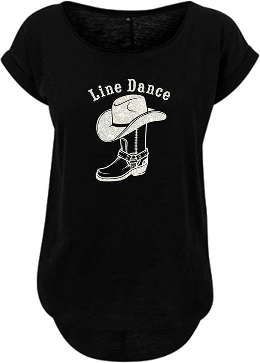Blingeling®Line Dance Damen T-Shirt mit Glitzer Cowboystiefel Motiv
